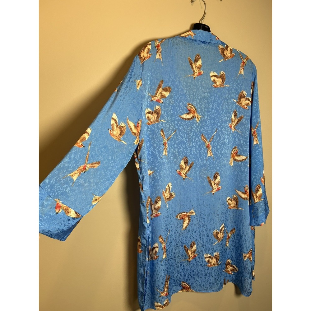 Zara Women's size L flowy bird print long shirt or swim Coverup satin material - Picture 3 of 14